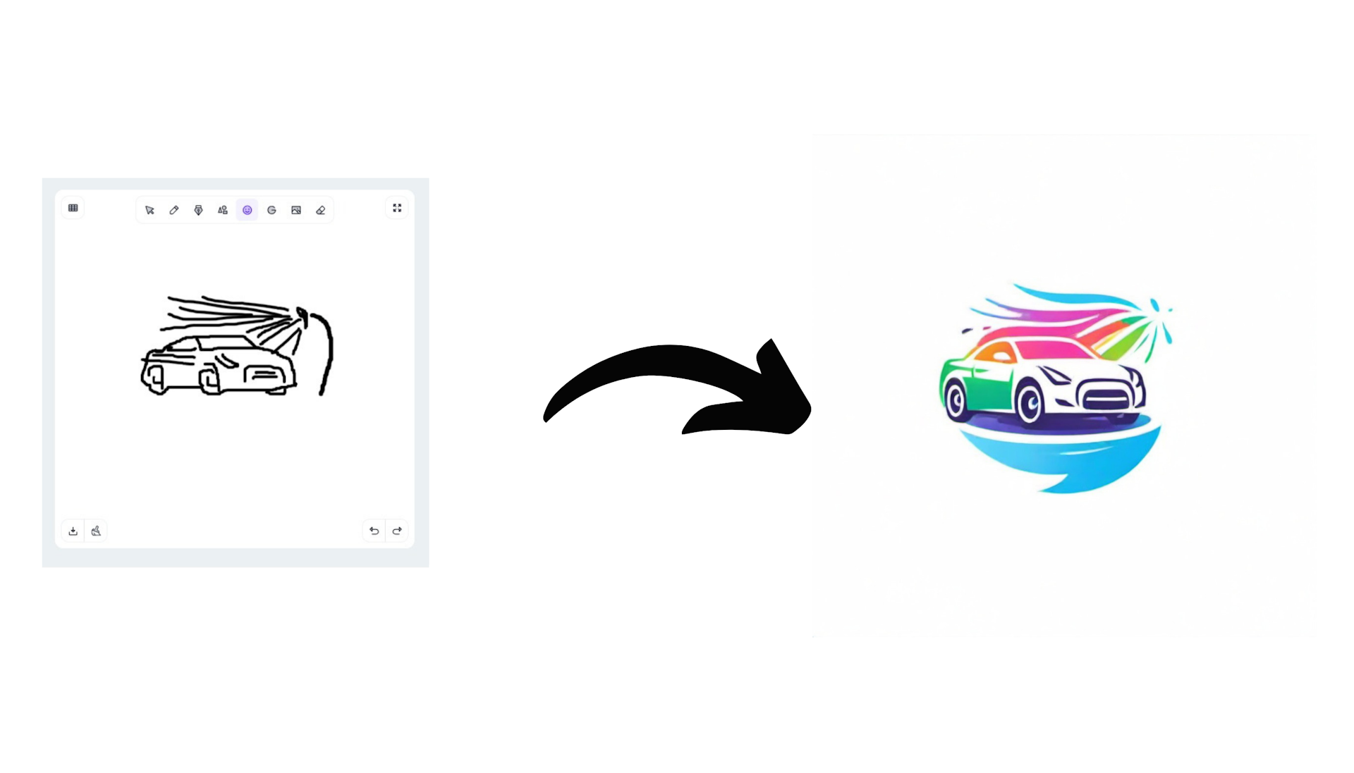 a sketch and a logo of a car