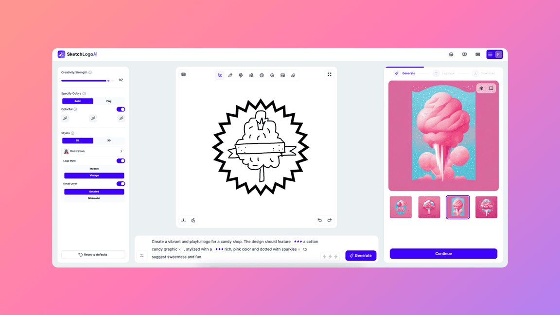 A cotton candy logo for a candy shop created by Sketch Logo AI