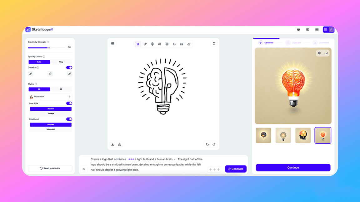 a brain inside a light bulb illustration created by Sketch Logo AI