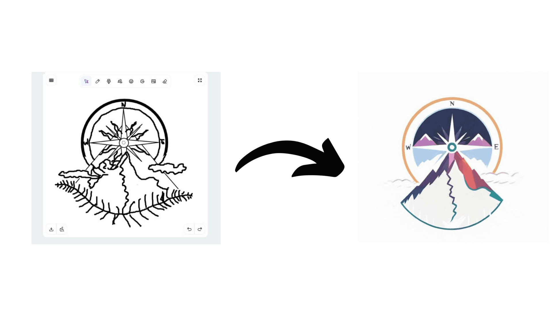 Nature compass a tattoo with sketch logo ai