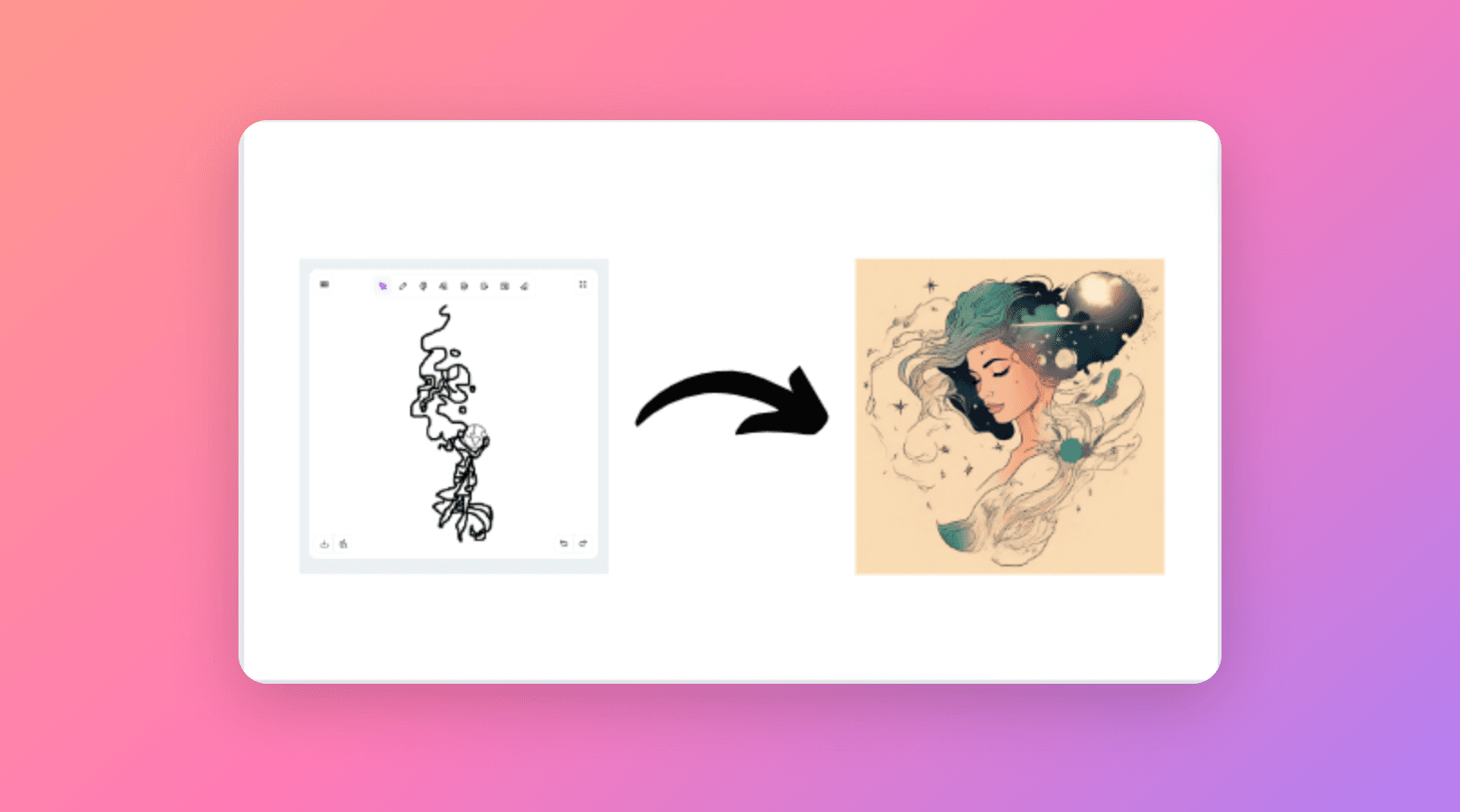 Designing a woman with an image of space reflected in her hair with Sketch Logo AI