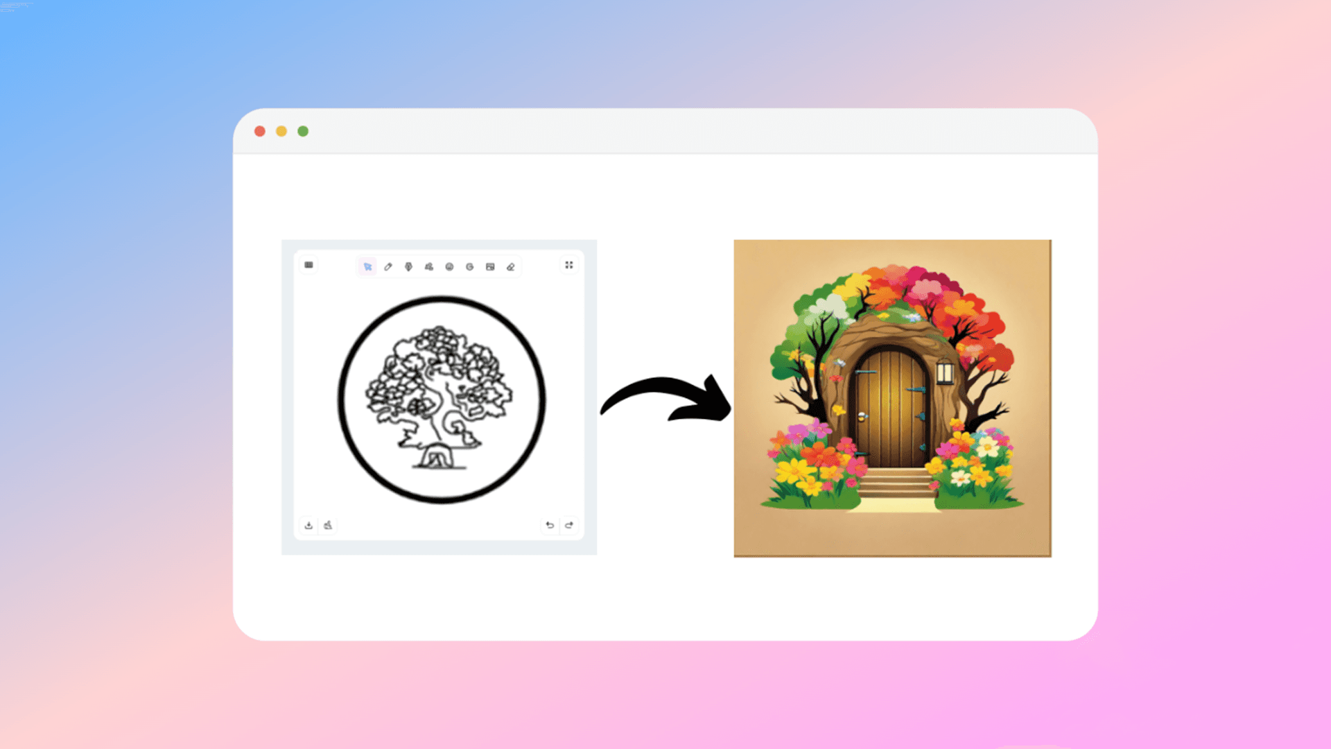 Illustration of a wooden door around trees created with Sketch Logo AI