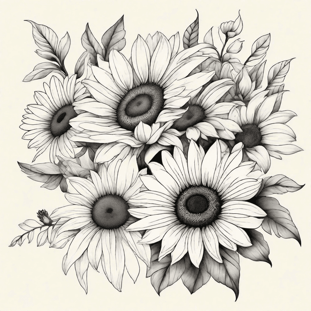 Floral Tattoo with Daisies and Sunflowers