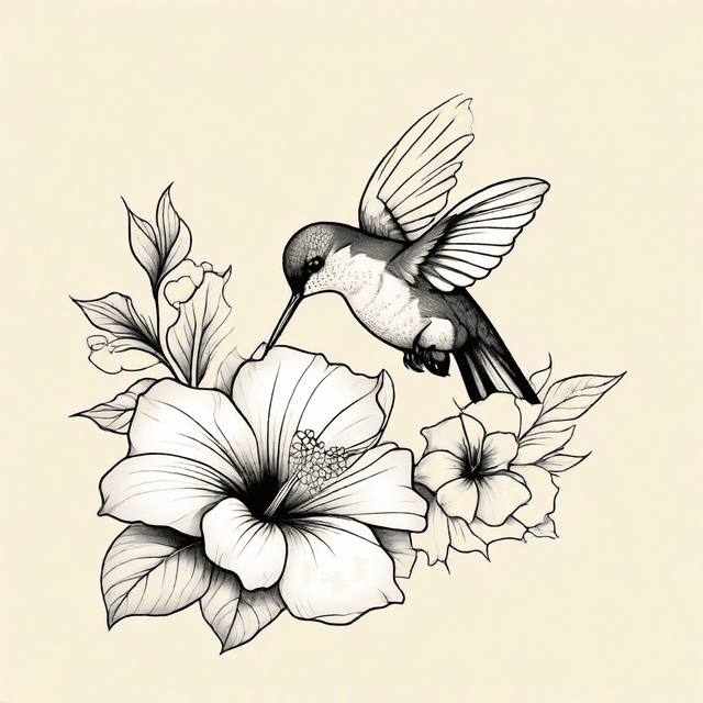 Hummingbird and Hibiscus Flower Tattoo