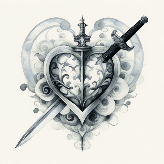 Metalic Heart With Sword Tattoo