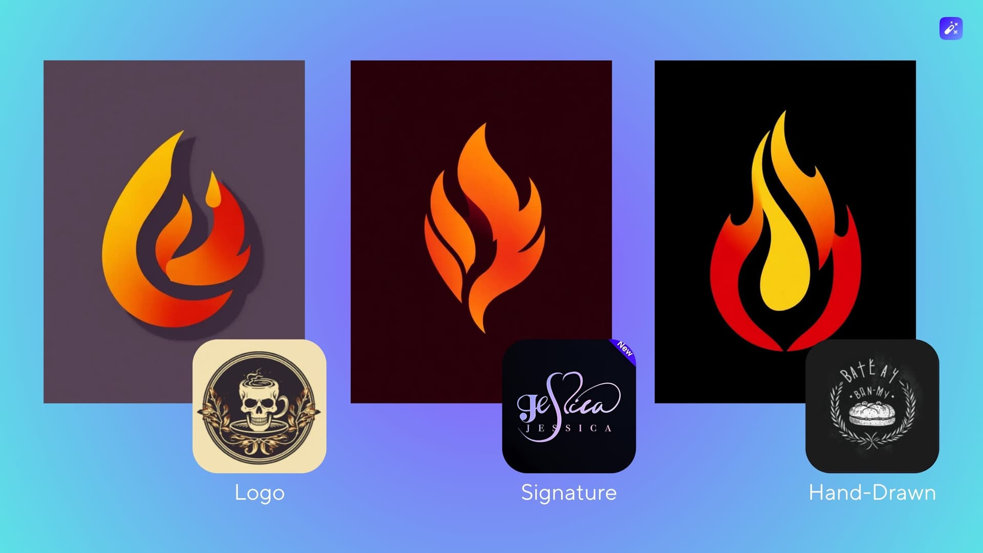 The app allows users to generate logos instantly using simple prompts or by uploading images.